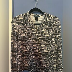 BCBG for Nordstrom Women’s Top Size Medium Black/Gray geometric pattern fitted